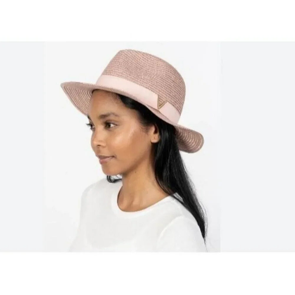 VINCE CAMUTO All Over Shine metallic foldable adjustable panama hat - ROSE /PINK